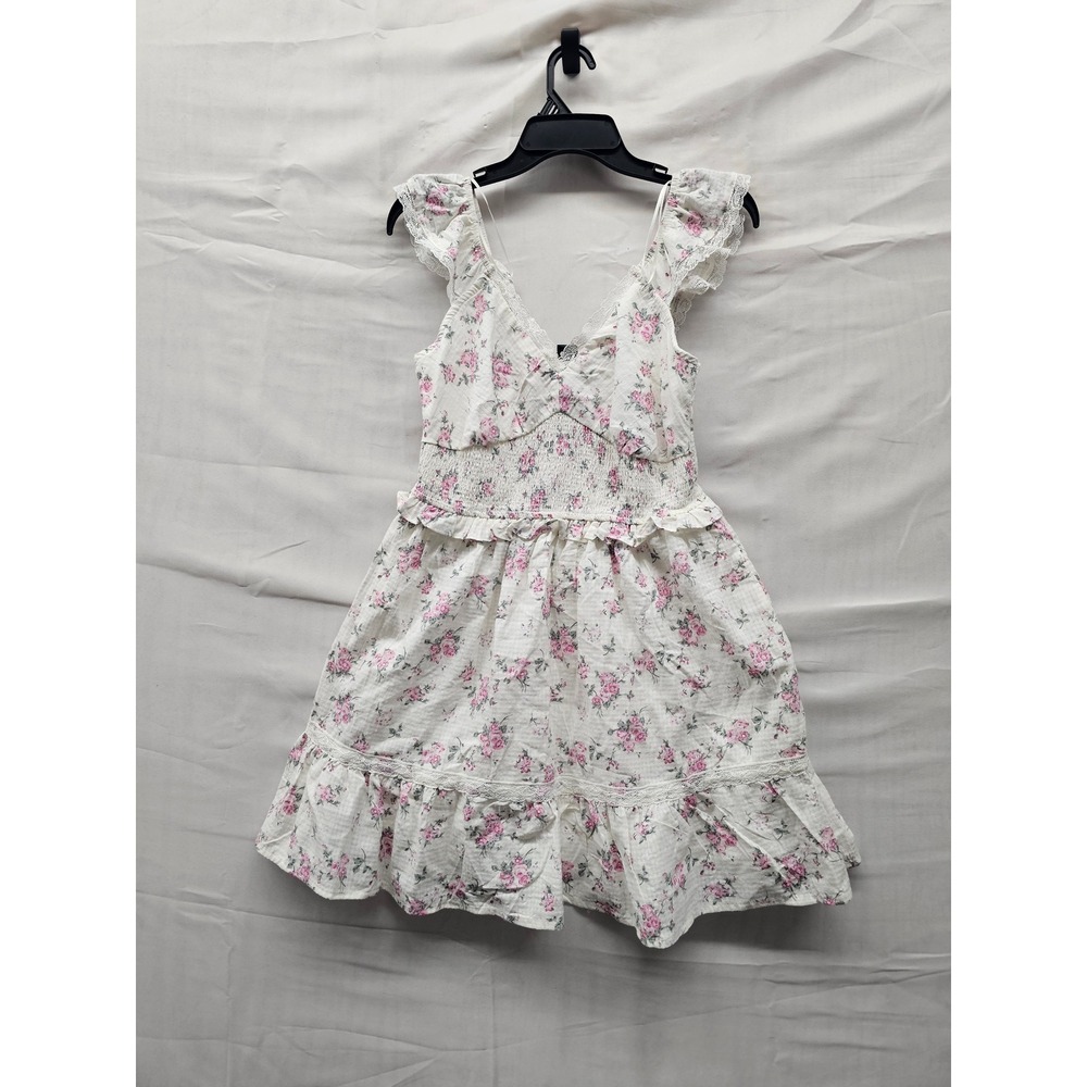 Wild Fable Womens Floral Smocked Mini Dress Pink Cotton Blend Casual Size Small